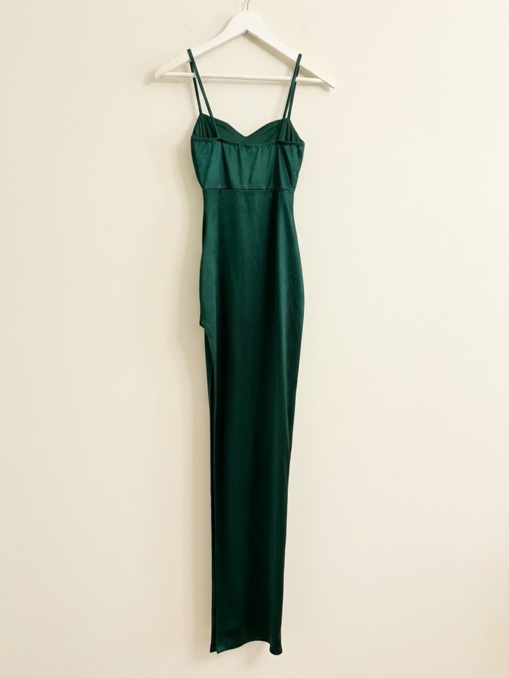 Windsor Emerald Green Satin Maxi Dress XS High Slit - Picture 4 of 5